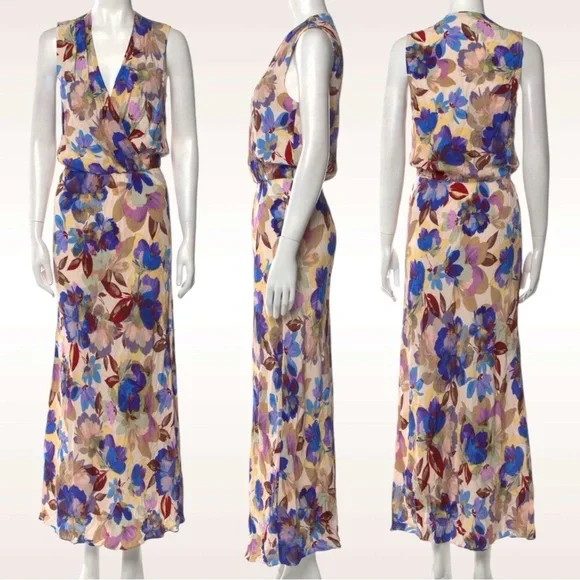 Favorite Daughter The Nita Floral Sleeveless Blouson Pleated V neck Maxi Dress